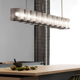 Modern Linear Frosted Glass LED Chandelier for Contemporary Dining Rooms and Kitchen Islands