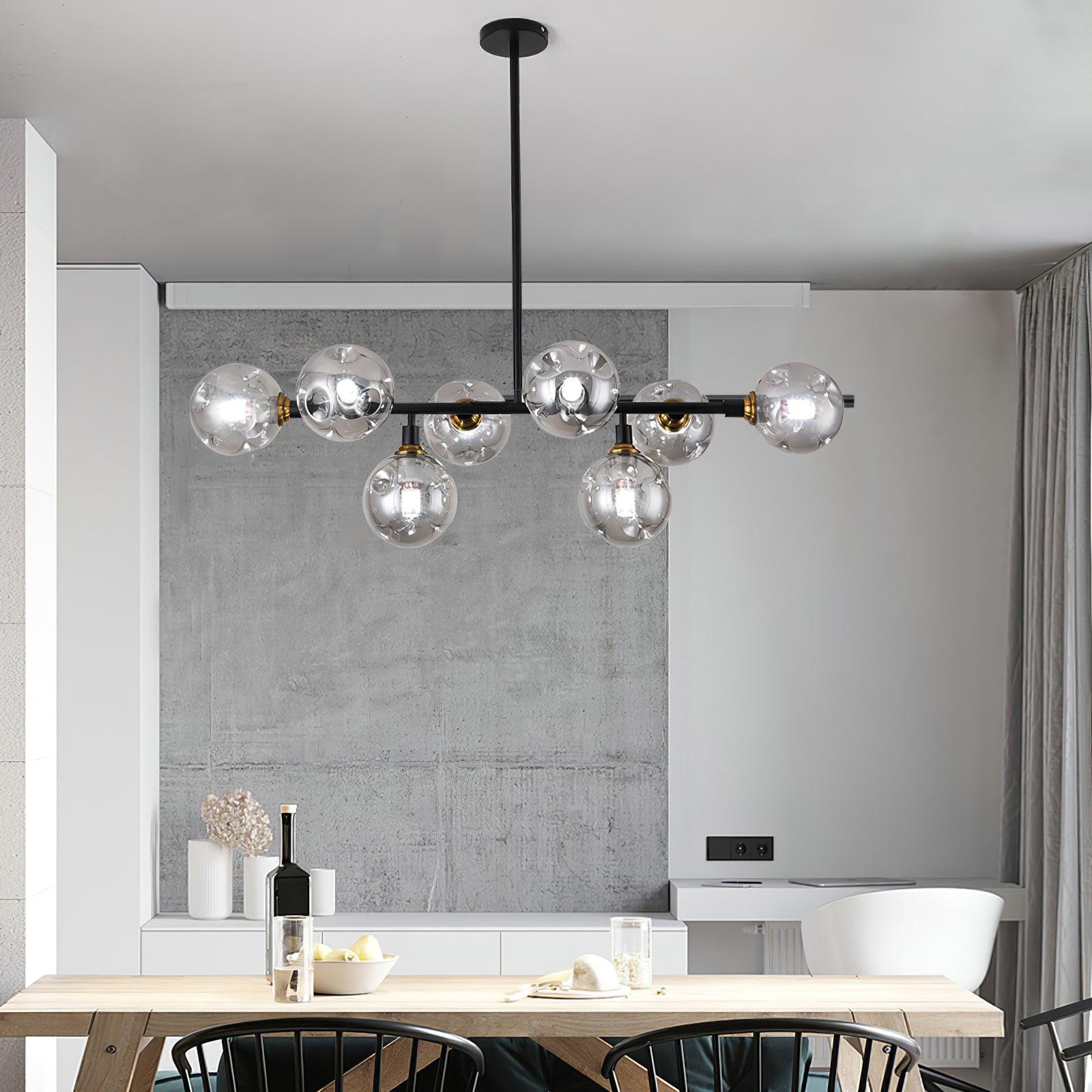 Modern Linear Glass Crown Chandelier for Dining Room and Kitchen Island Lighting