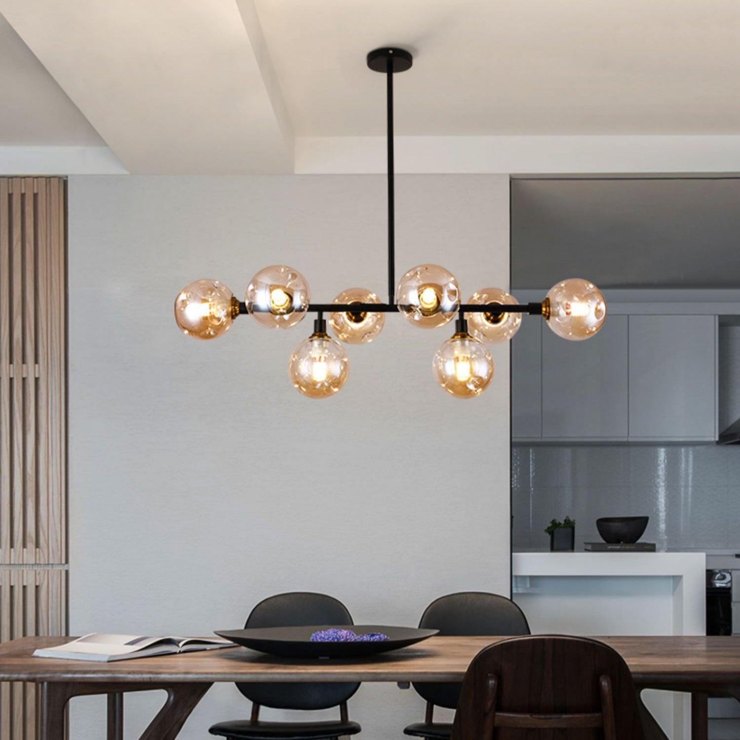 Modern Linear Glass Crown Chandelier for Dining Room and Kitchen Island Lighting