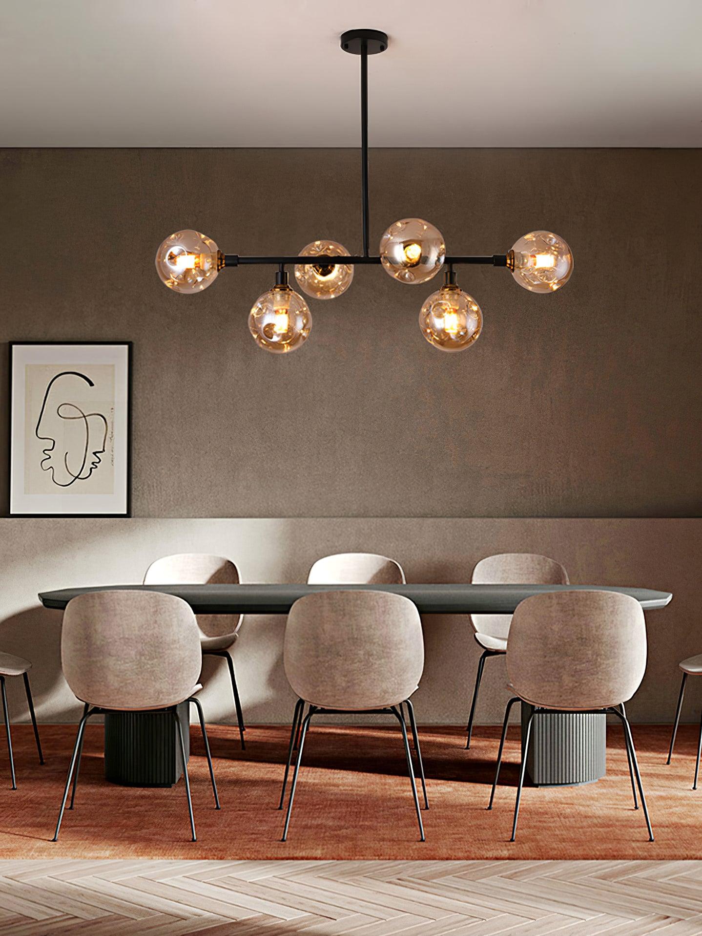 Modern Linear Glass Crown Chandelier for Dining Room and Kitchen Island Lighting