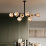 Modern Linear Glass Crown Chandelier for Dining Room and Kitchen Island Lighting