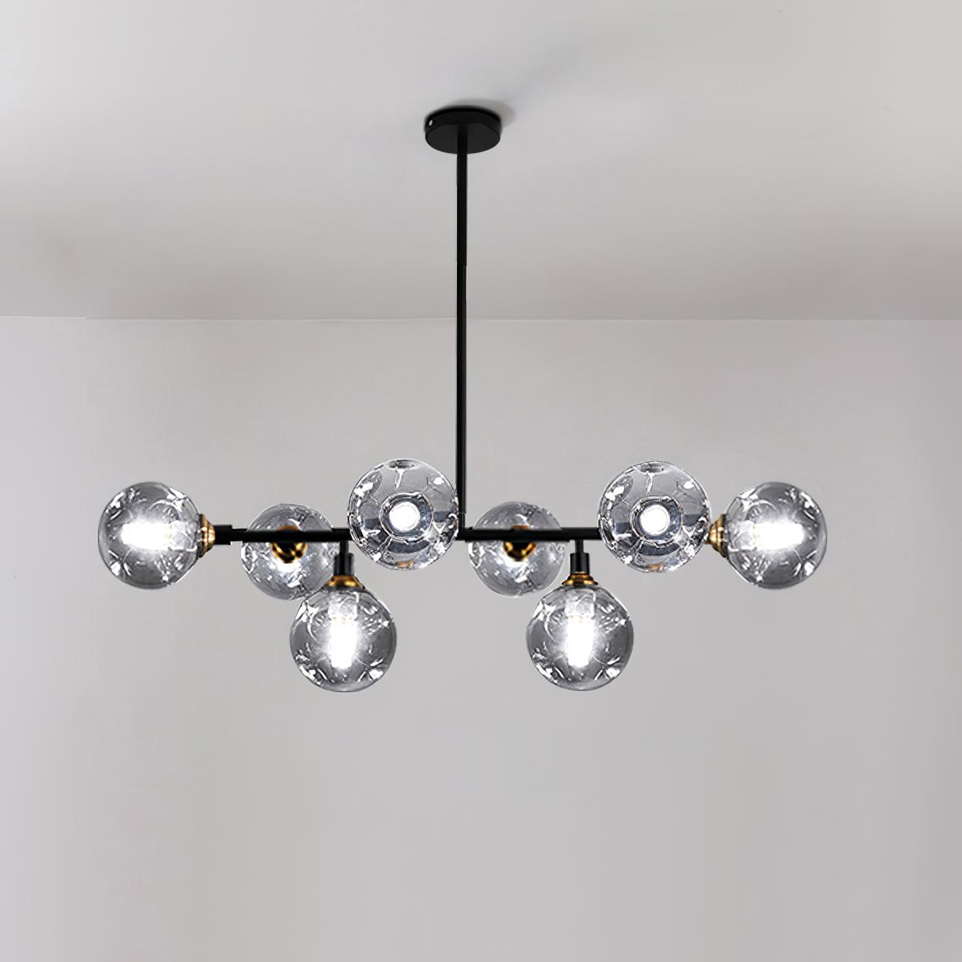 Modern Linear Glass Crown Chandelier for Dining Room and Kitchen Island Lighting