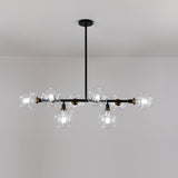 Modern Linear Glass Crown Chandelier for Dining Room and Kitchen Island Lighting