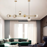 Modern Linear Glass Globe Chandelier Gold Sputnik Pendant Light for Dining Room 4 or 6 Heads