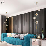 Modern Linear Glass Globe Chandelier Gold Sputnik Pendant Light for Dining Room 4 or 6 Heads