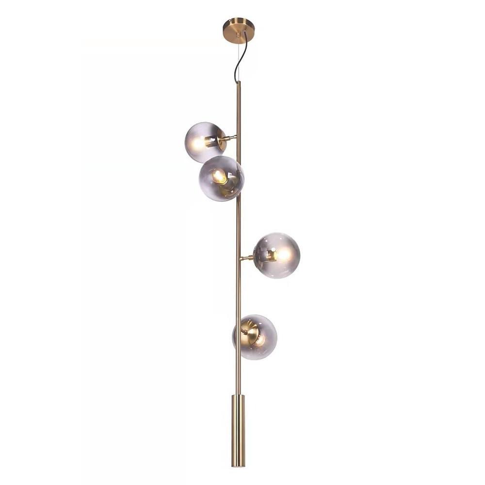 Modern Linear Glass Globe Chandelier Gold Sputnik Pendant Light for Dining Room 4 or 6 Heads