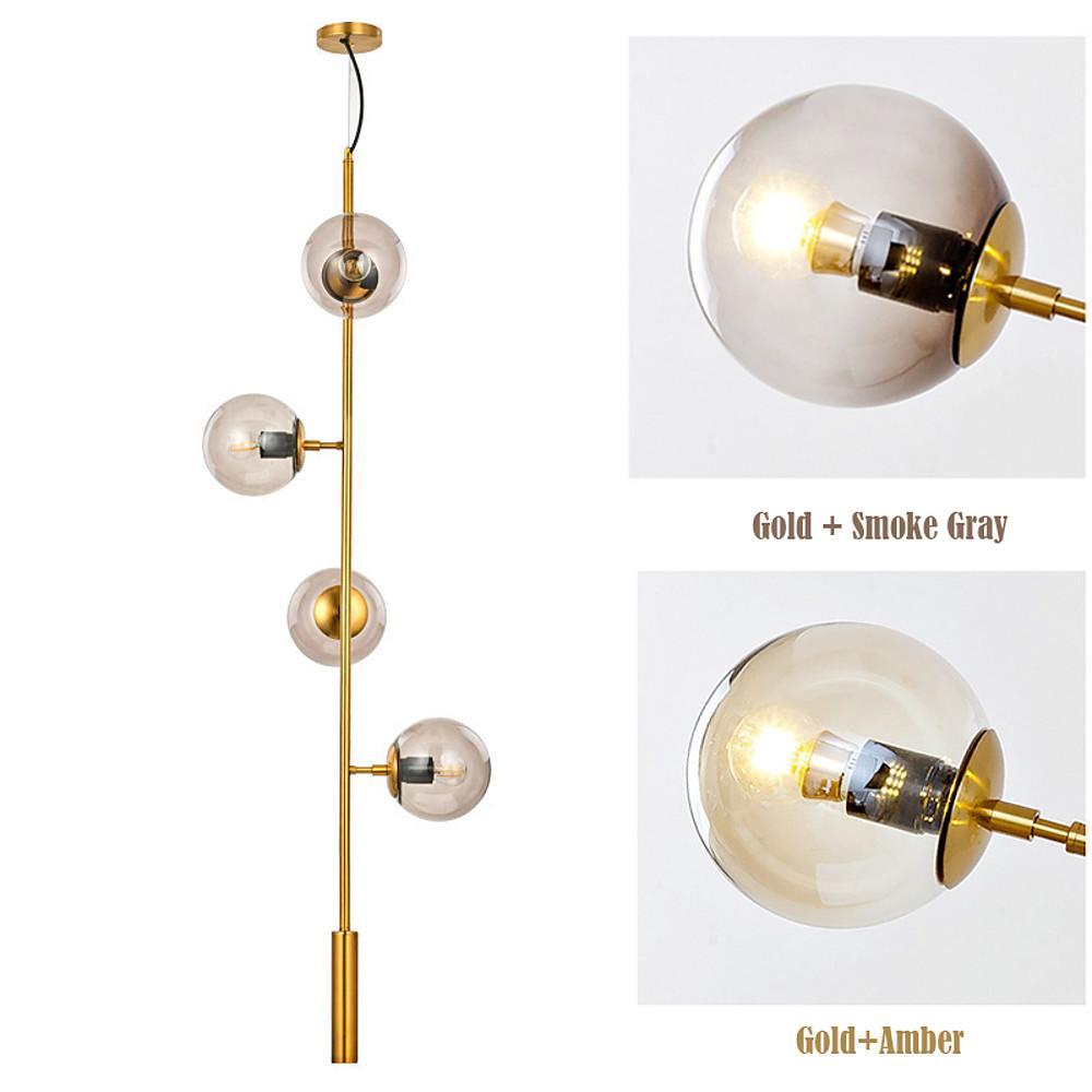 Modern Linear Glass Globe Chandelier Gold Sputnik Pendant Light for Dining Room 4 or 6 Heads
