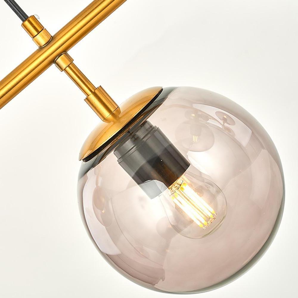 Modern Linear Glass Globe Chandelier Gold Sputnik Pendant Light for Dining Room 4 or 6 Heads