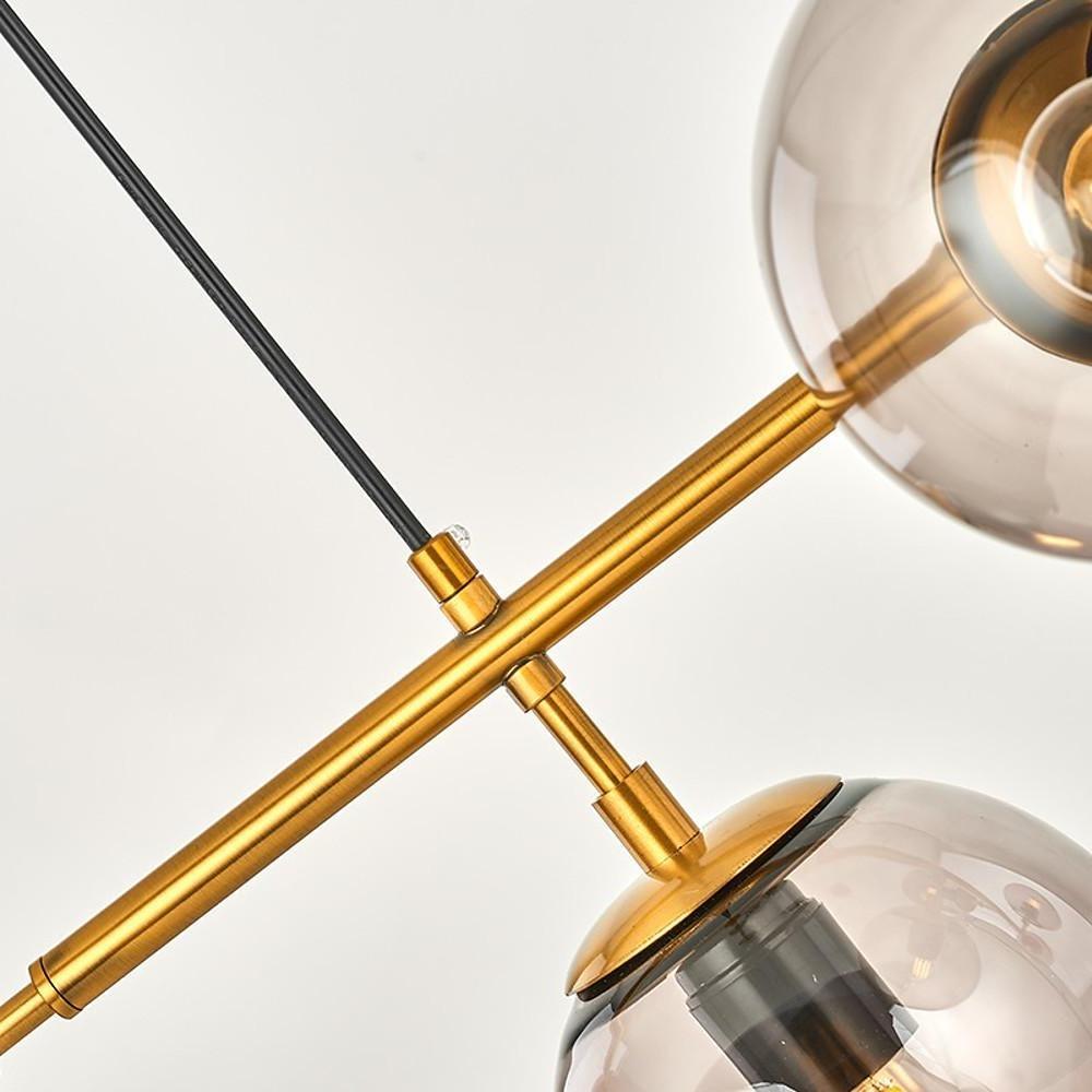 Modern Linear Glass Globe Chandelier Gold Sputnik Pendant Light for Dining Room 4 or 6 Heads