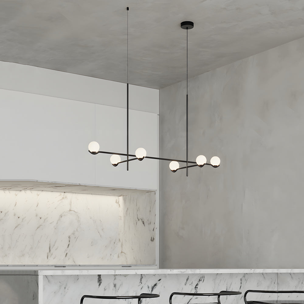 Modern Linear Glass Globe Chandelier Lighting for Kitchen Island in Black or Gold Finish