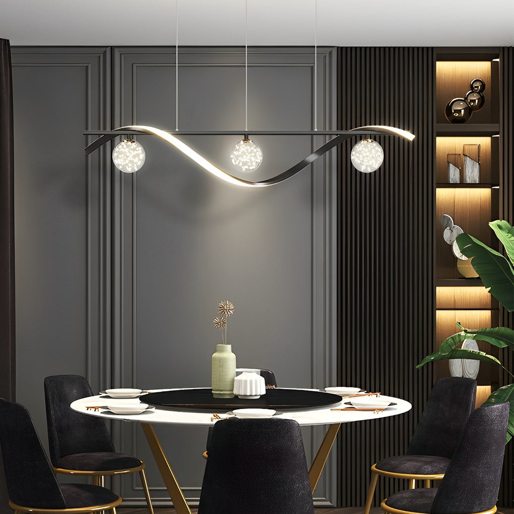 Modern Linear Glass Globe Wave Chandelier for Dining Room Nordic LED Pendant Lighting