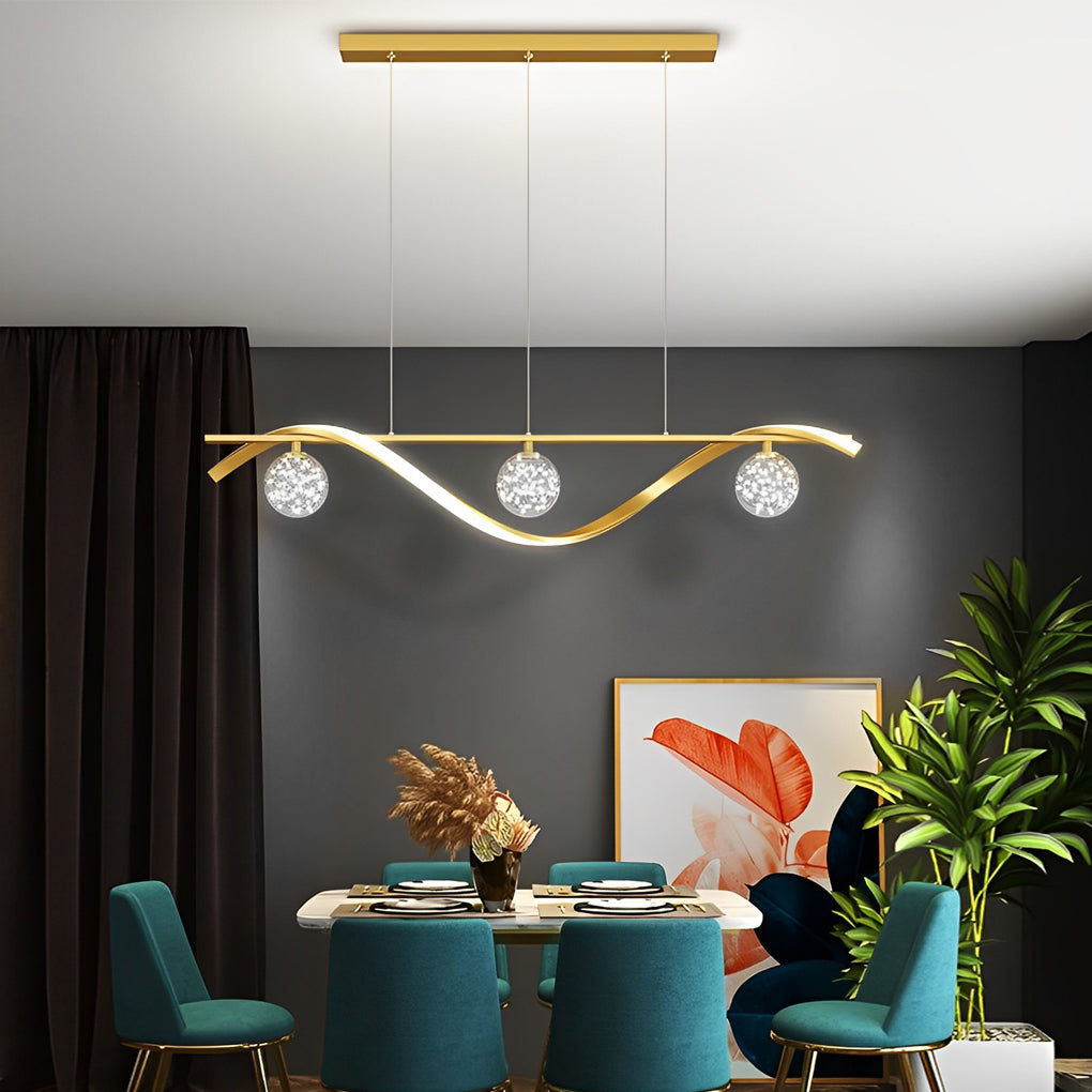 Modern Linear Glass Globe Wave Chandelier for Dining Room Nordic LED Pendant Lighting