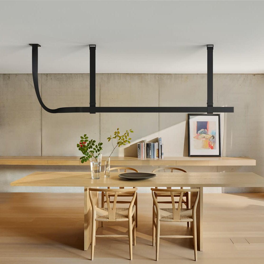 Modern Linear Leather Belt LED Pendant Light Horizontal Suspended Ceiling Chandelier