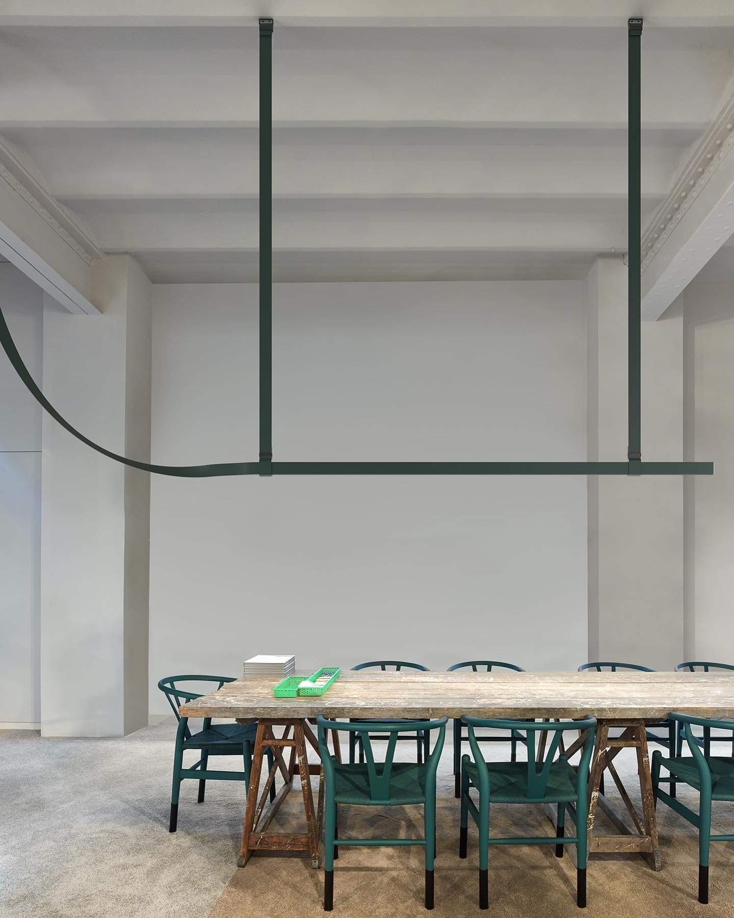 Modern Linear Leather Belt LED Pendant Light Horizontal Suspended Ceiling Chandelier