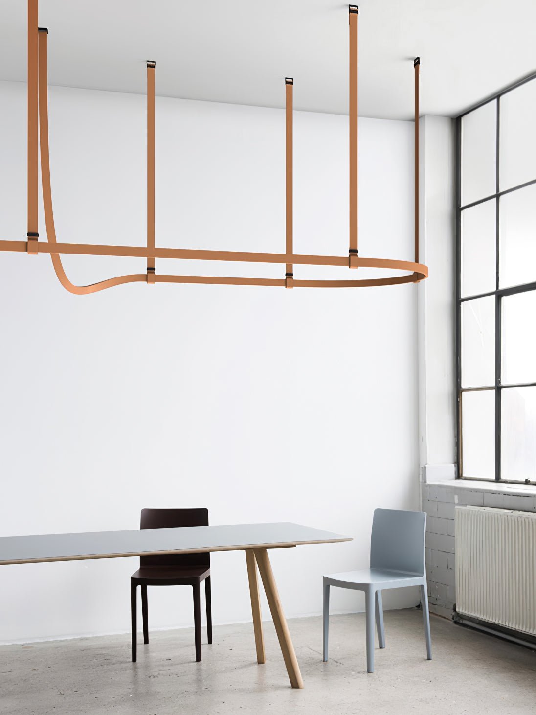 Modern Linear Leather Belt LED Pendant Light Horizontal Suspended Ceiling Chandelier