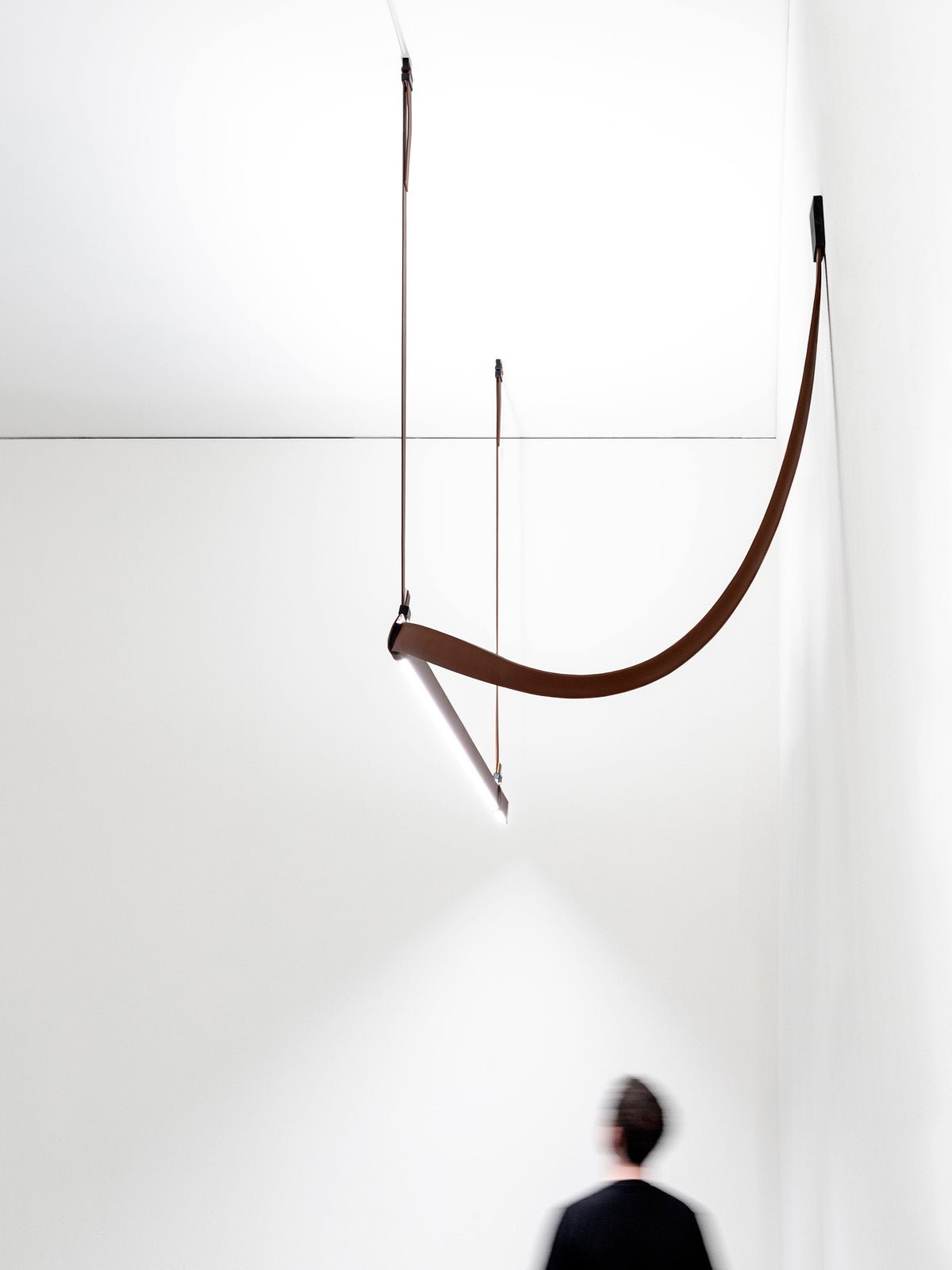 Modern Linear Leather Belt LED Pendant Light Horizontal Suspended Ceiling Chandelier