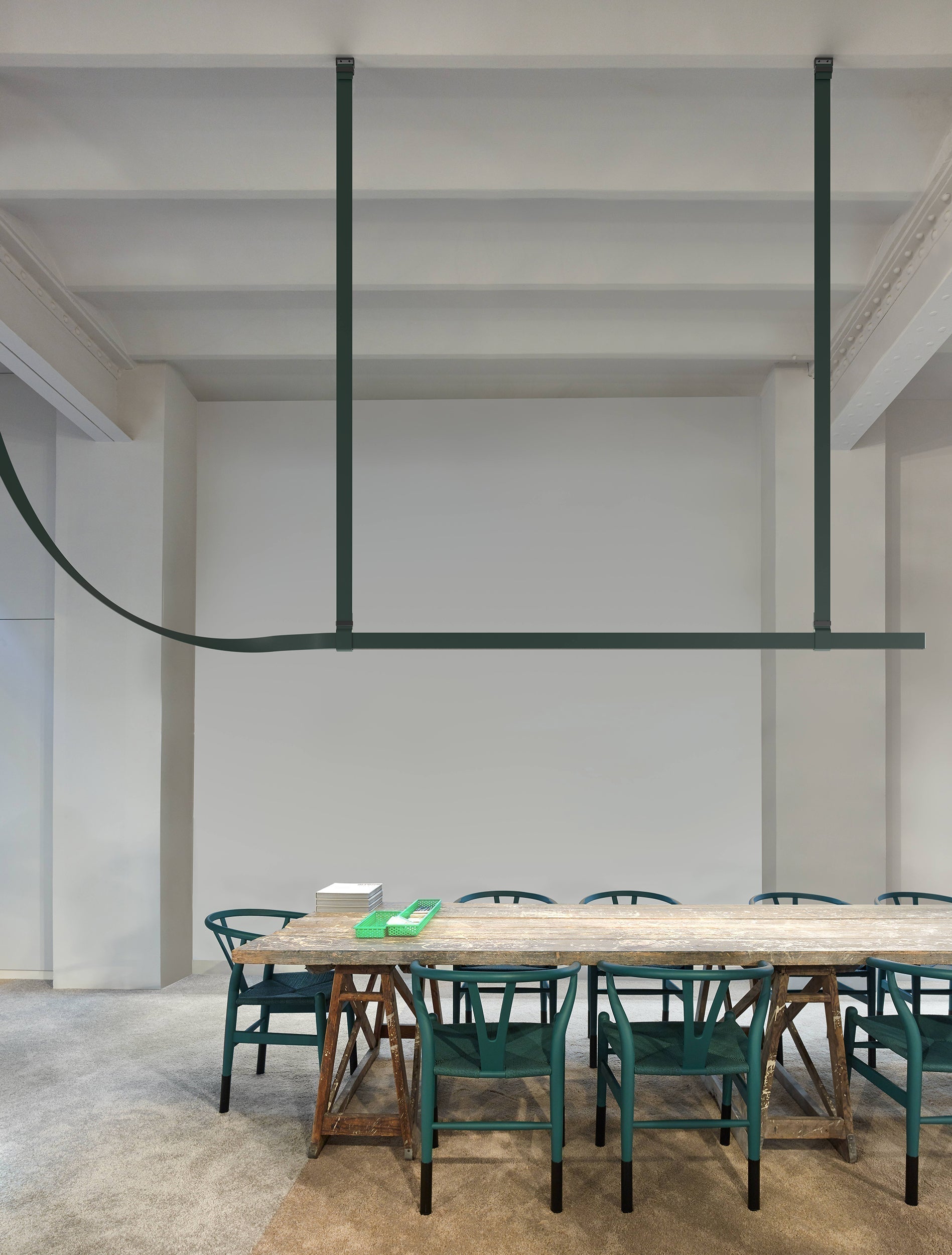 Modern Linear Leather Belt LED Pendant Light Horizontal Suspended Ceiling Chandelier
