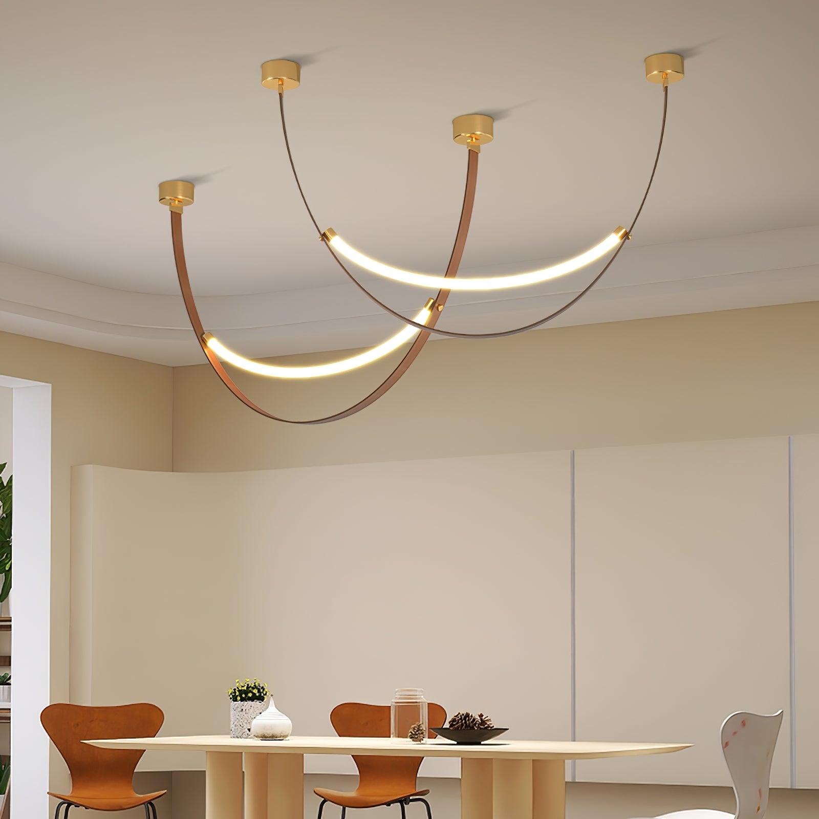 Modern Linear Leather Belt Pendant Light LED Minimalist Ceiling Hanging Lamp