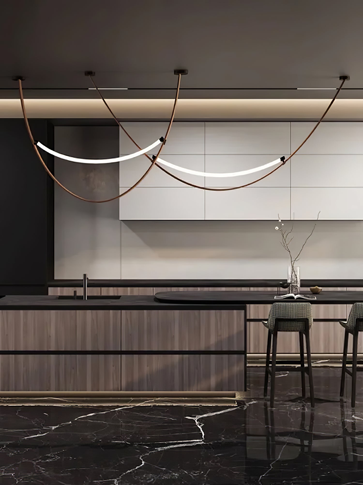 Modern Linear Leather Belt Pendant Light LED Minimalist Ceiling Hanging Lamp