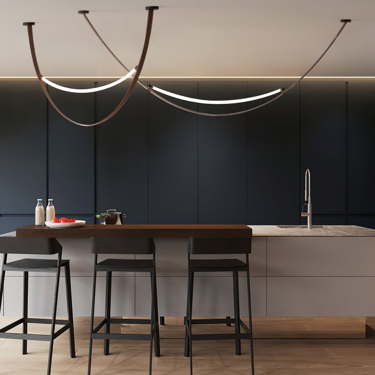 Modern Linear Leather Belt Pendant Light LED Minimalist Ceiling Hanging Lamp