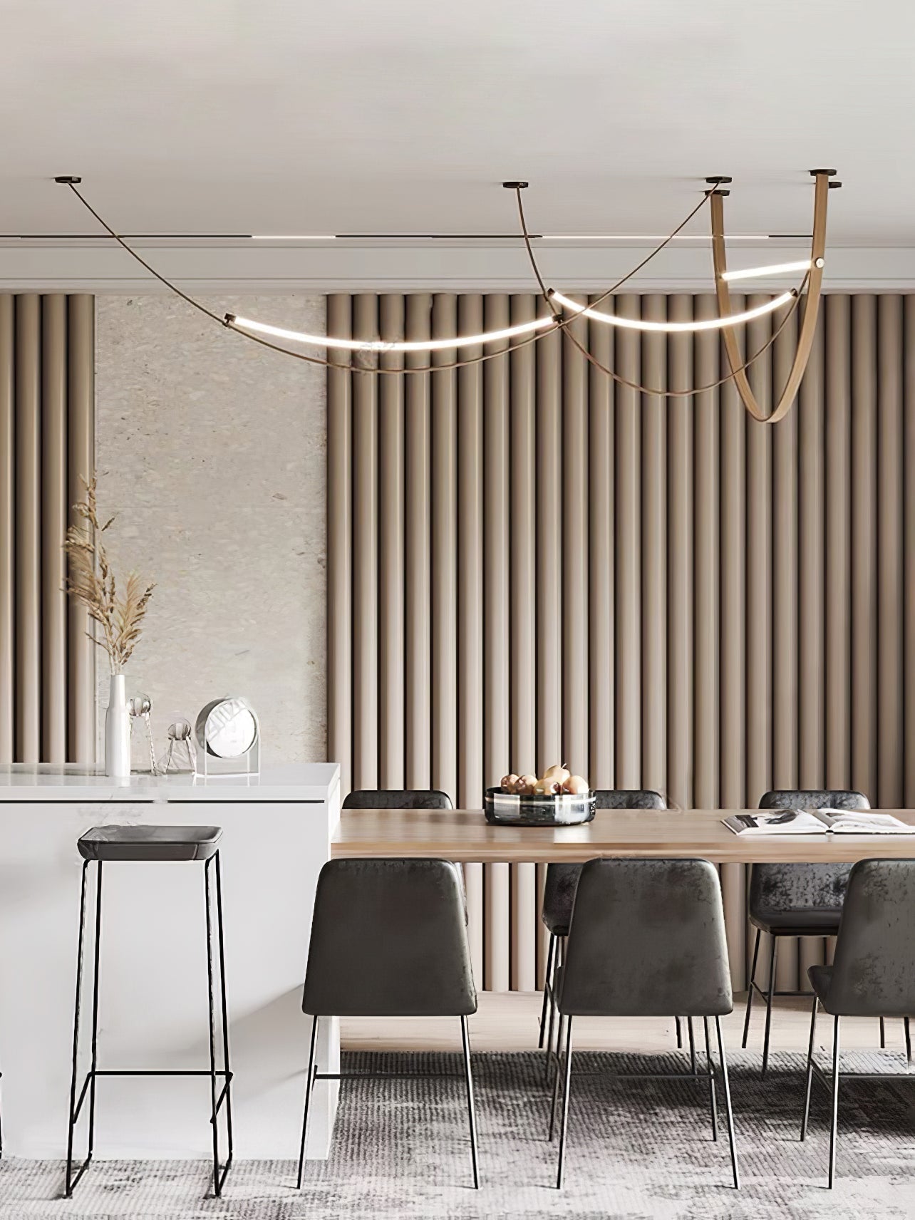 Modern Linear Leather Belt Pendant Light LED Minimalist Ceiling Hanging Lamp