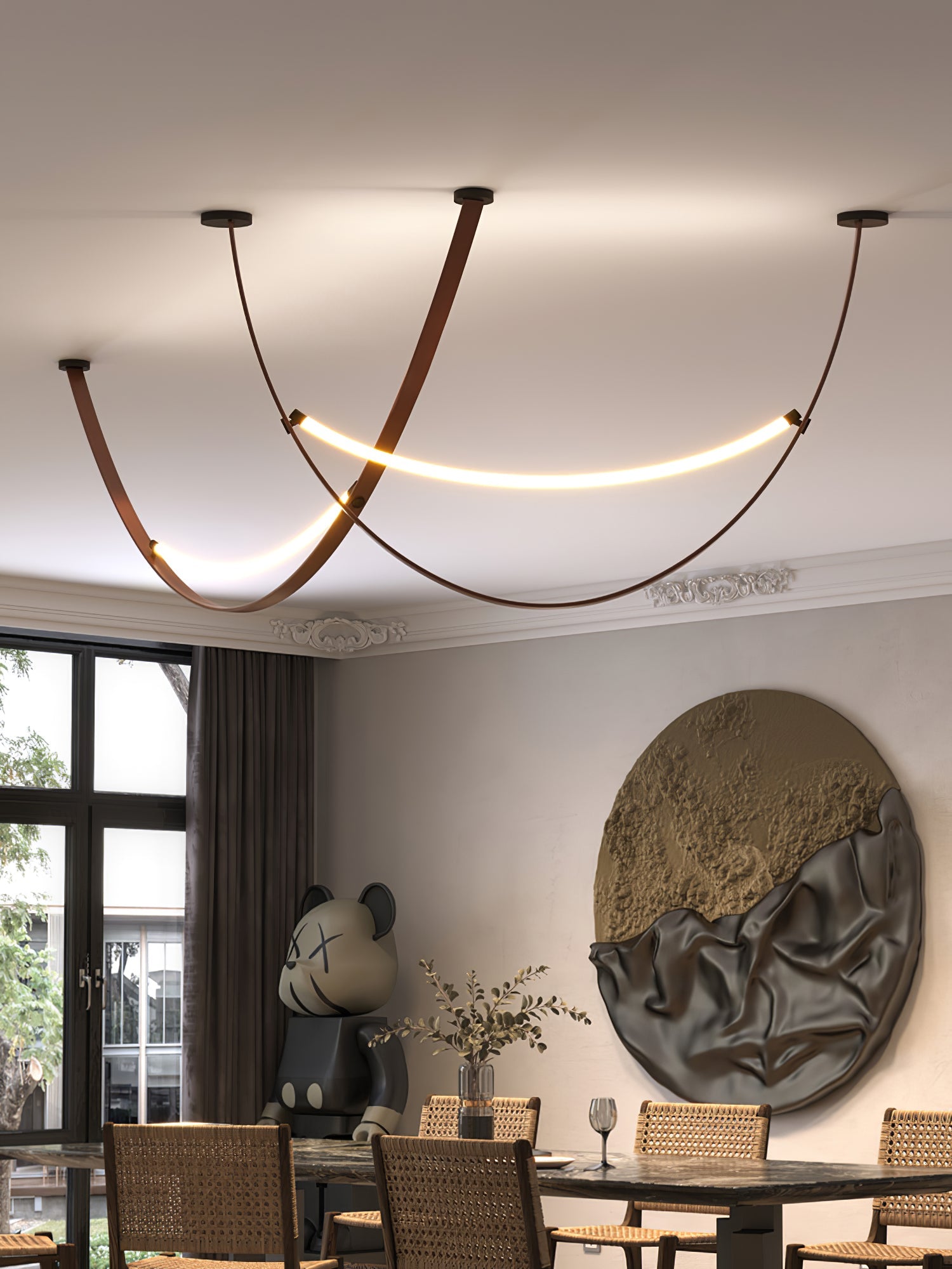 Modern Linear Leather Belt Pendant Light LED Minimalist Ceiling Hanging Lamp