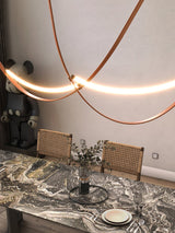 Modern Linear Leather Belt Pendant Light LED Minimalist Ceiling Hanging Lamp
