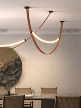 Modern Linear Leather Belt Pendant Light LED Minimalist Ceiling Hanging Lamp