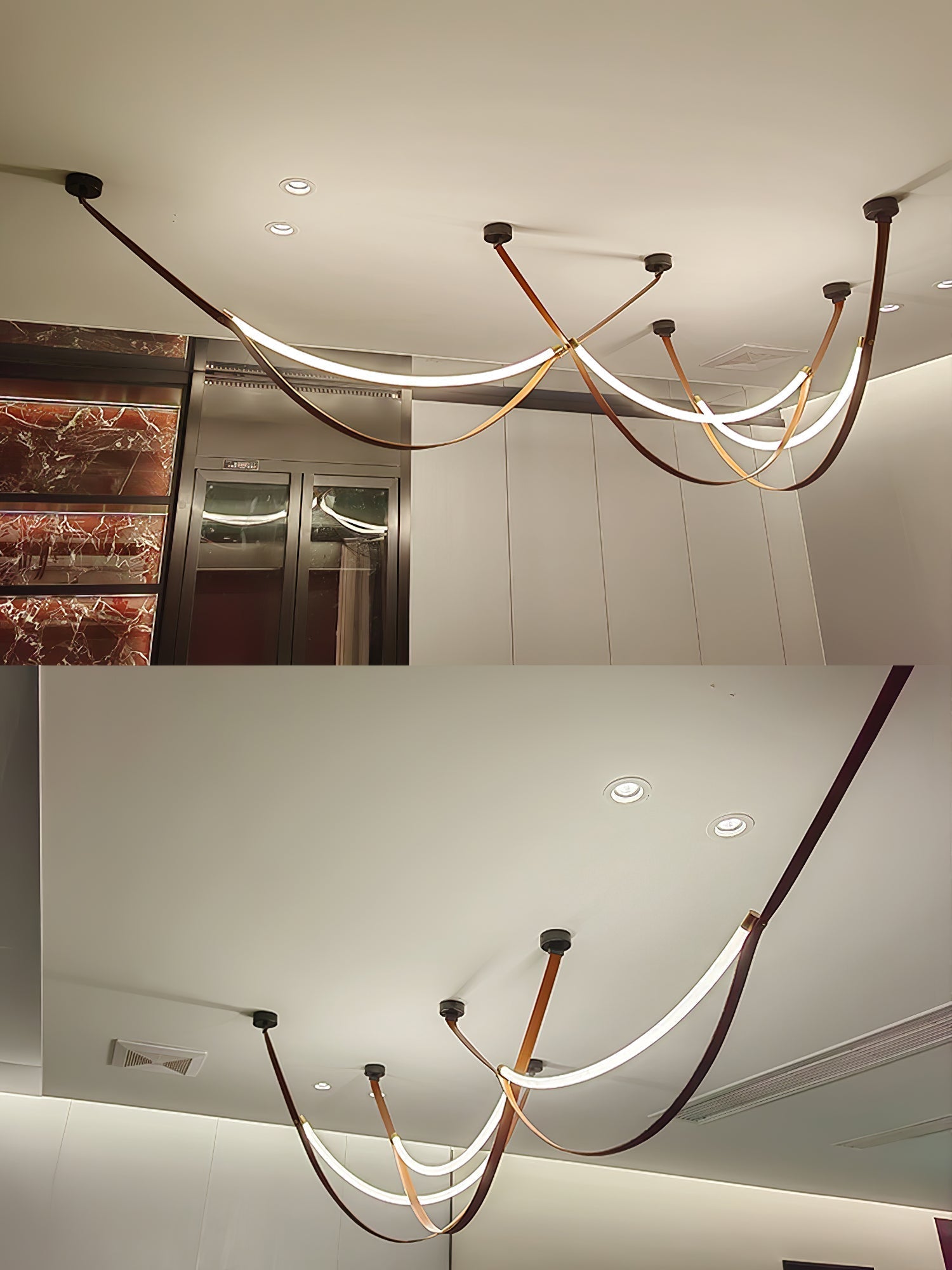 Modern Linear Leather Belt Pendant Light LED Minimalist Ceiling Hanging Lamp
