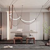 Modern Linear Leather Belt Pendant Light LED Minimalist Ceiling Hanging Lamp