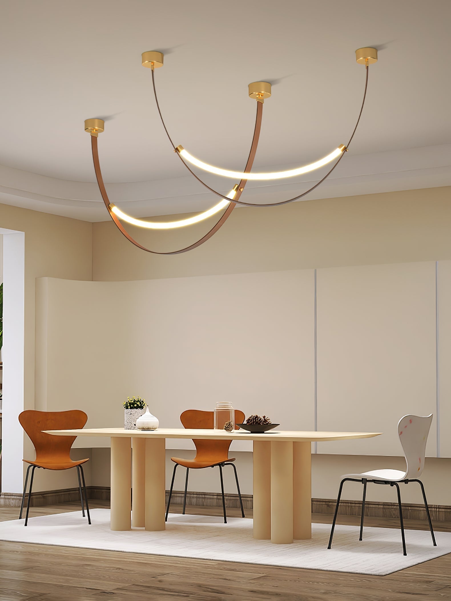 Modern Linear Leather Belt Pendant Light LED Minimalist Ceiling Hanging Lamp