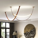 Modern Linear Leather Belt Pendant Light LED Minimalist Ceiling Hanging Lamp