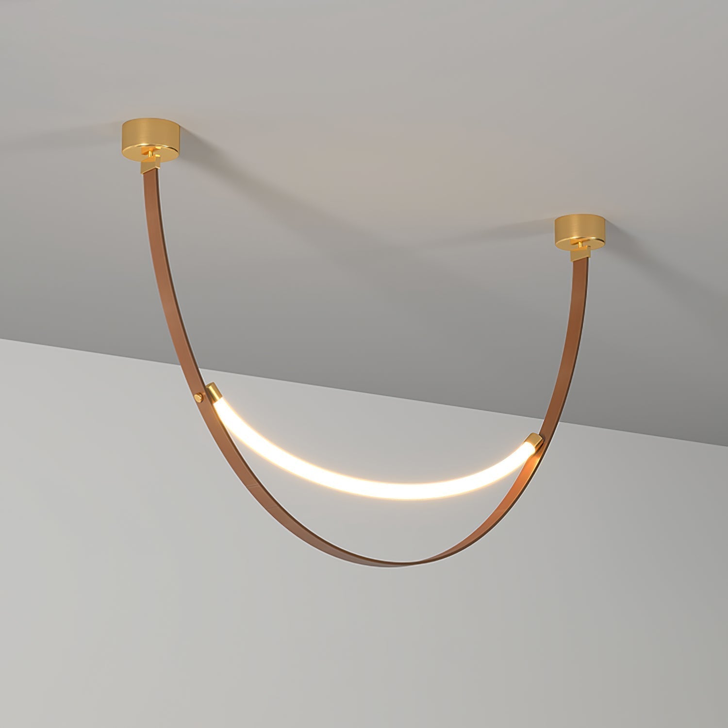Modern Linear Leather Belt Pendant Light LED Minimalist Ceiling Hanging Lamp