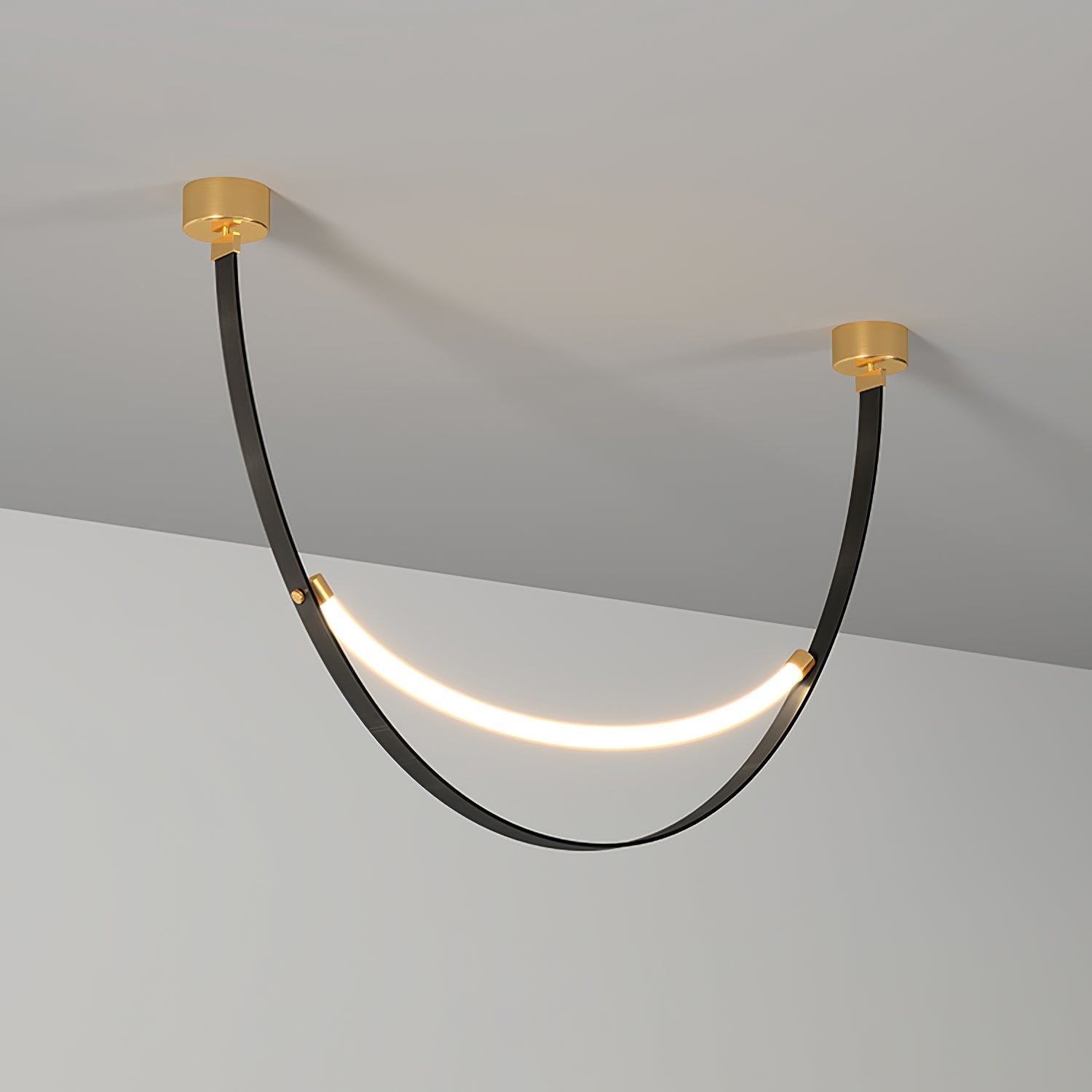 Modern Linear Leather Belt Pendant Light LED Minimalist Ceiling Hanging Lamp
