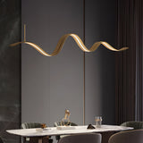 Modern Linear LED Brass Wave Pendant Light for Kitchen Island and Dining Room
