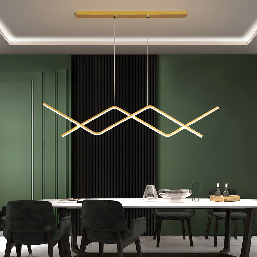 Modern Linear LED Chandelier Adjustable 3 Step Dimming Island Hanging Lamp for Bar and Dining Area