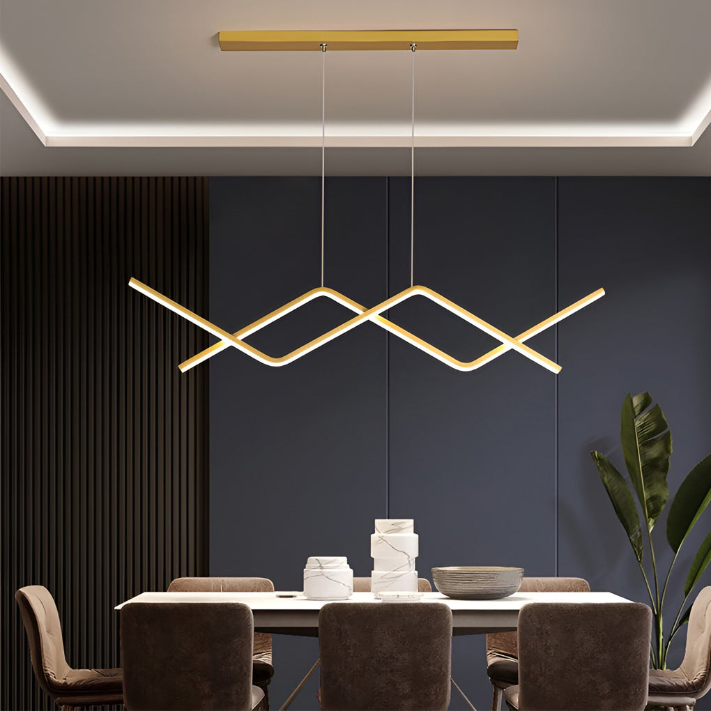 Modern Linear LED Chandelier Adjustable 3 Step Dimming Island Hanging Lamp for Bar and Dining Area