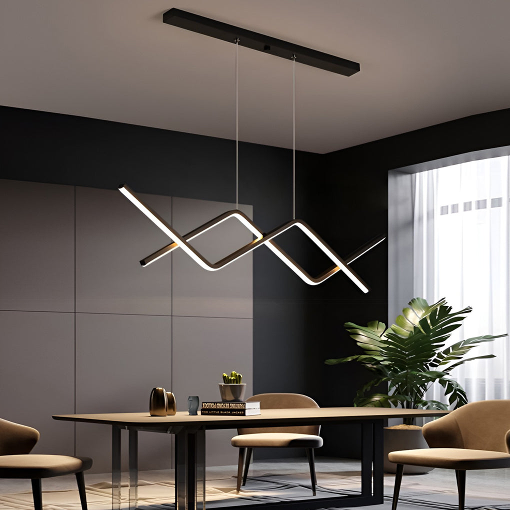 Modern Linear LED Chandelier Adjustable 3 Step Dimming Island Hanging Lamp for Bar and Dining Area