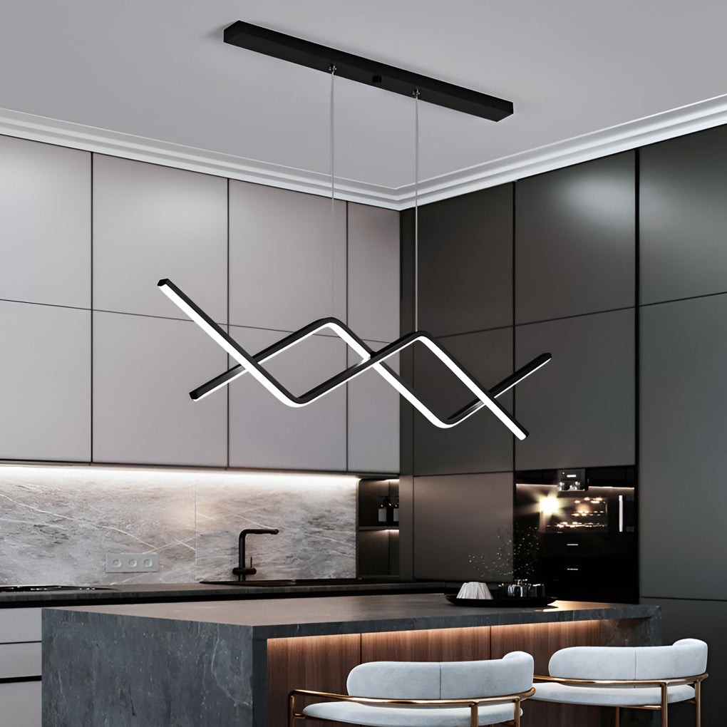 Modern Linear LED Chandelier Adjustable 3 Step Dimming Island Hanging Lamp for Bar and Dining Area