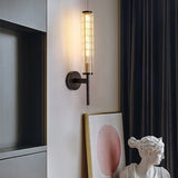Modern Linear LED Glass Wall Sconce Brass and Black Finish Vanity Light for Indoor Spaces