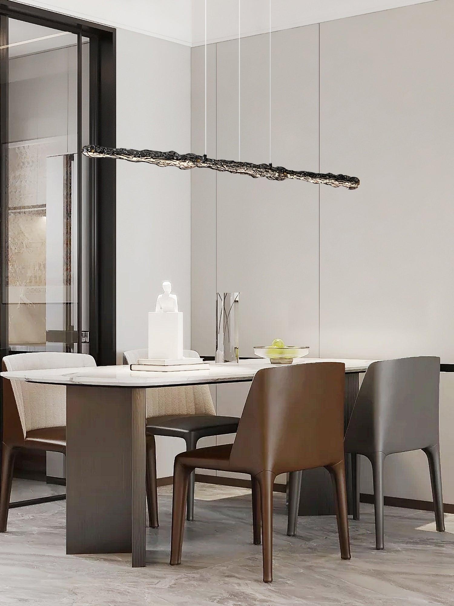 Modern Linear LED Pendant Light Brass and Glass Minimalist Chandelier Lighting