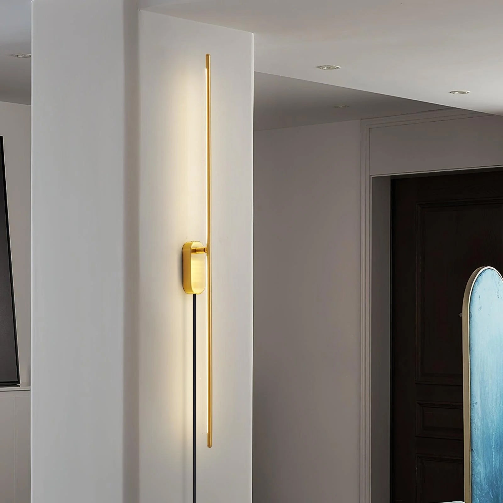 Modern Linear LED Plug In Wall Sconce Minimalist Slim Stick Lamp for Living Room
