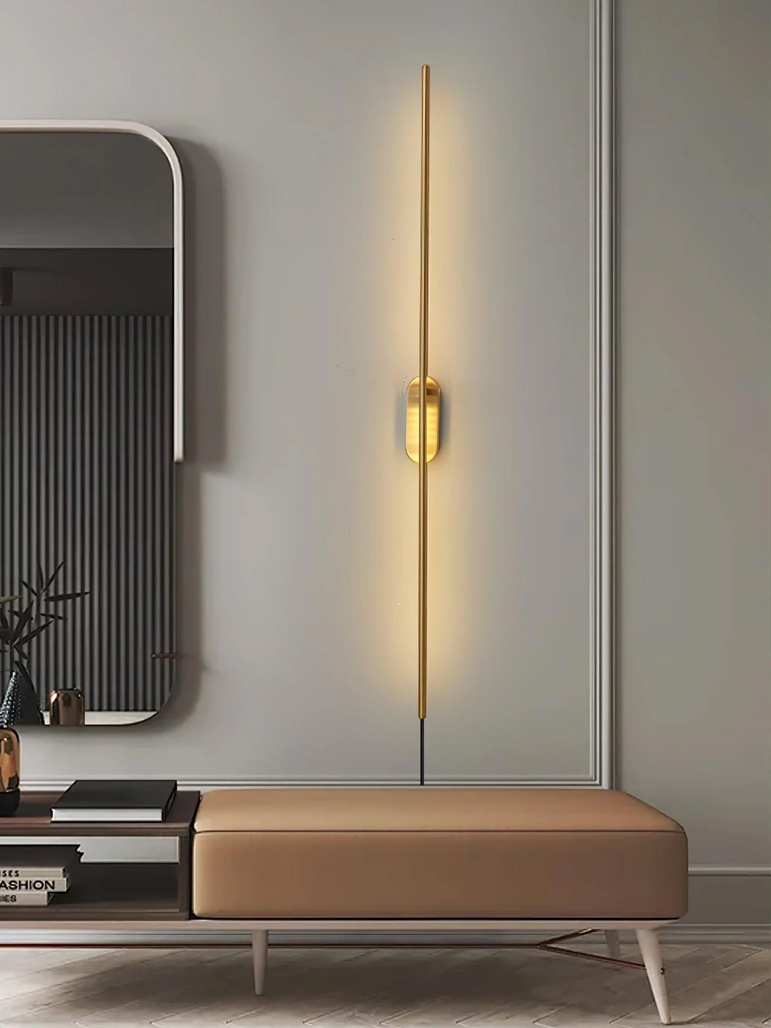 Modern Linear LED Plug In Wall Sconce Minimalist Slim Stick Lamp for Living Room