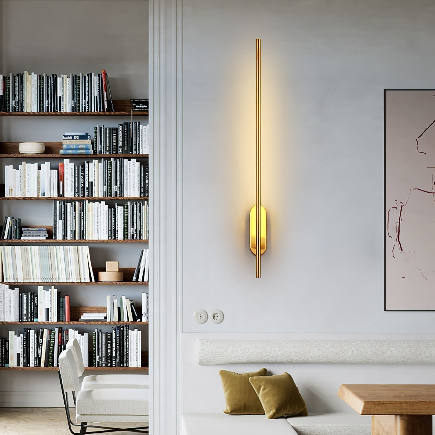 Modern Linear LED Plug In Wall Sconce Minimalist Slim Stick Lamp for Living Room