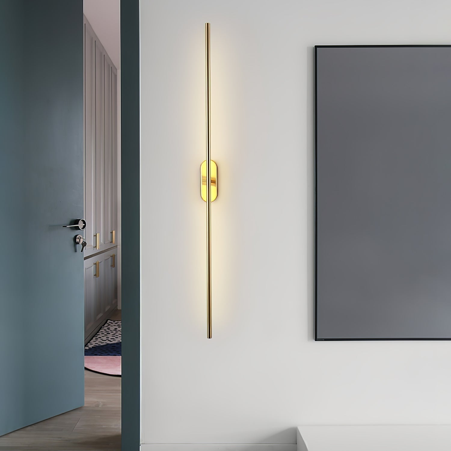 Modern Linear LED Plug In Wall Sconce Minimalist Slim Stick Lamp for Living Room