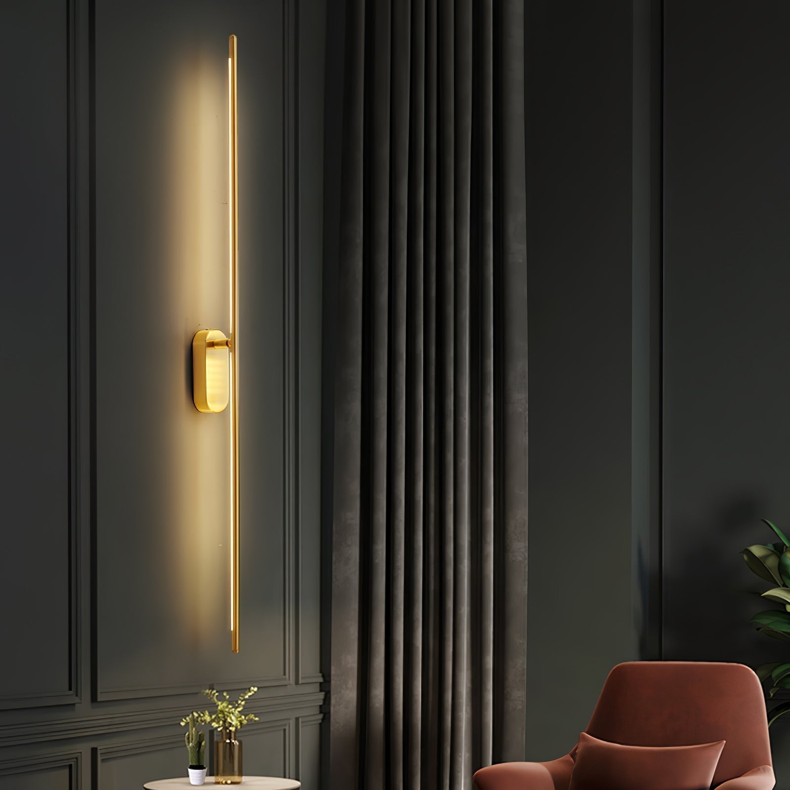 Modern Linear LED Plug In Wall Sconce Minimalist Slim Stick Lamp for Living Room