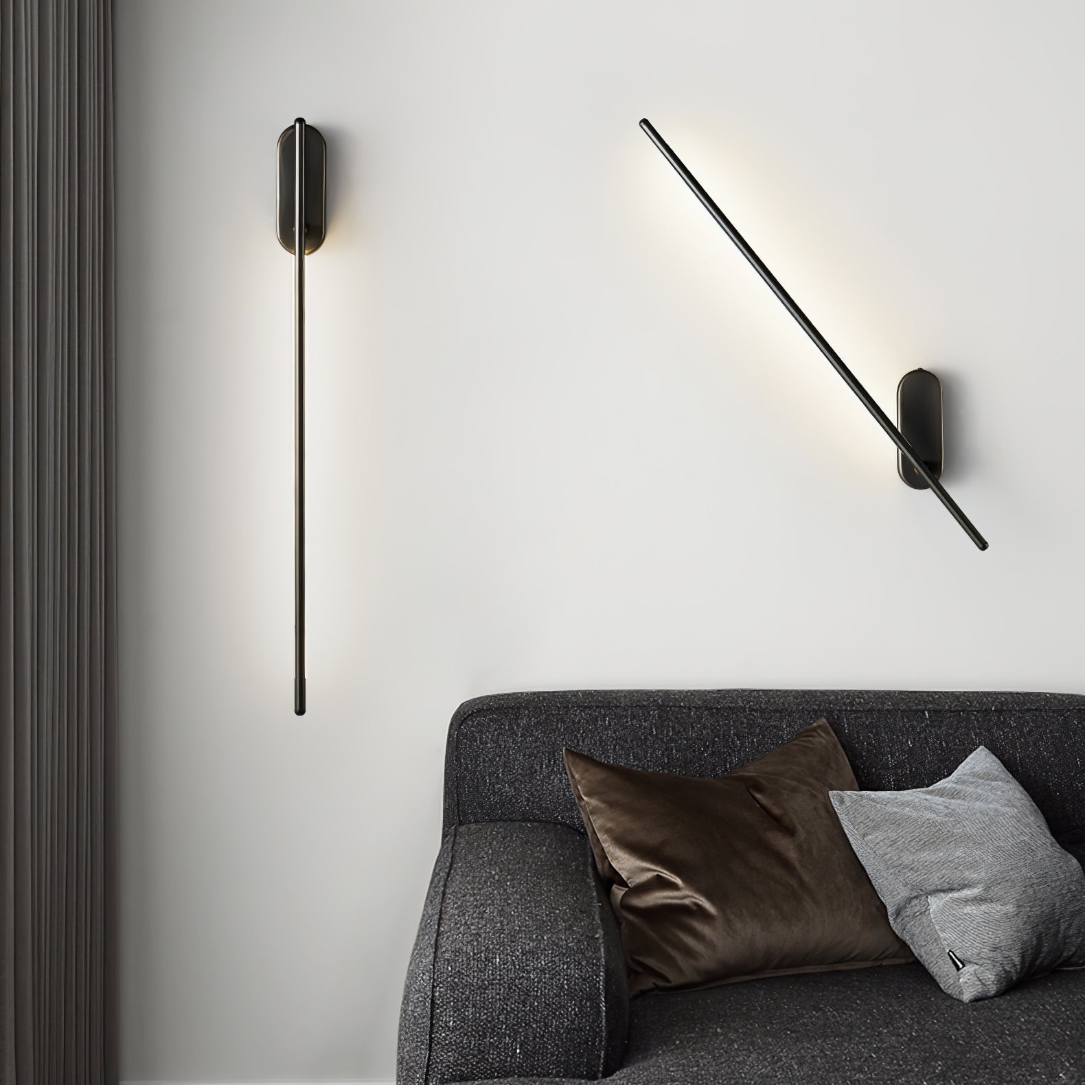 Modern Linear LED Plug In Wall Sconce Minimalist Slim Stick Lamp for Living Room