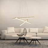 Modern Linear LED Strip Chandelier Adjustable Hanging Pendant Light for Dining Room Black and Gold