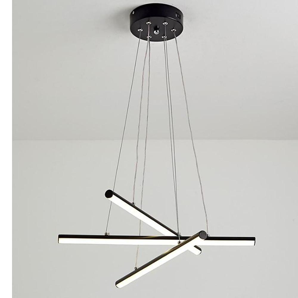 Modern Linear LED Strip Chandelier Adjustable Hanging Pendant Light for Dining Room Black and Gold