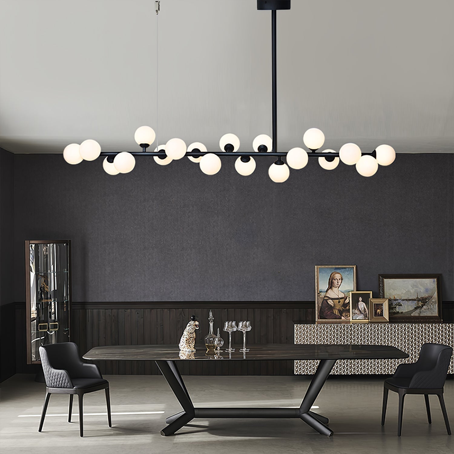 Modern Linear Multi Light Glass Ball Chandelier for Kitchen Island and Dining Room